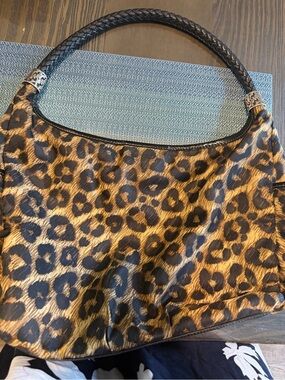 Leopard Print Shoulder Bag with Braided Black Handle